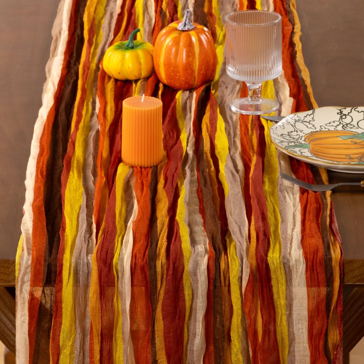 Socomi 3pcs Fall Stripe Cheesecloth Table Runner Gauze 120 Inch Rustic Boho Cheese Cloth Runner for Wedding Party Baby Bridal Shower Centerpiece Decoration Holiday Home Decorations