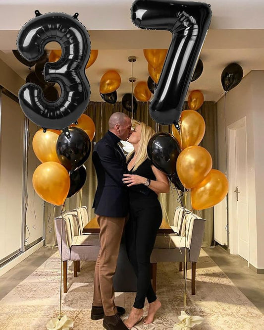 7 Balloon Number 40 Inch 67 Birthday Decorations, Black Seven Birthday Decor, 7 17 27 70 Year Old Balloon Number for Engagement, Wedding, Graduations