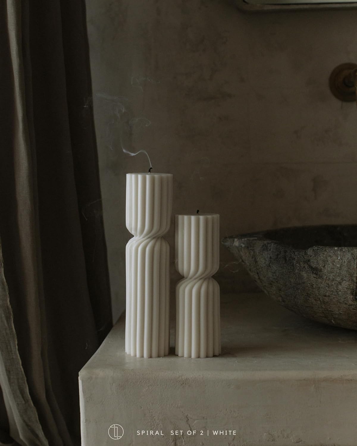 LAWA Spiral Spire Candle - Large Beautiful Handmade Pillar Scented Soy Wax Elegant Bubble Aesthetic Candle Housewarming Gift Home Room Shelf Decor Idea White (Set of 2, White)