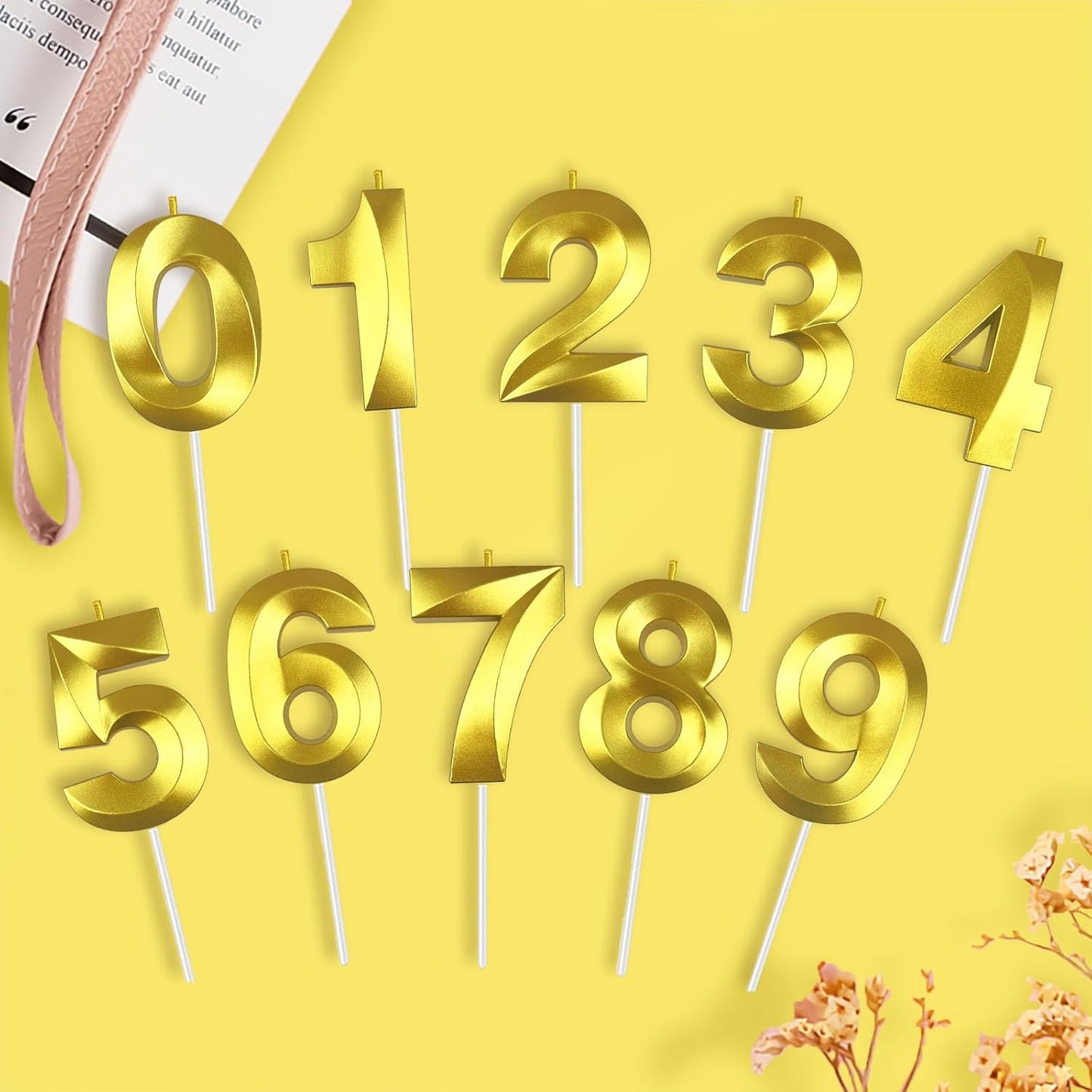 Gold Number 8 Candles, 3D Diamond 2.76 Inch Cake Topper Birthday Candles for Wedding Anniversary Cake Decorations, Happy Birthday Party Decorations