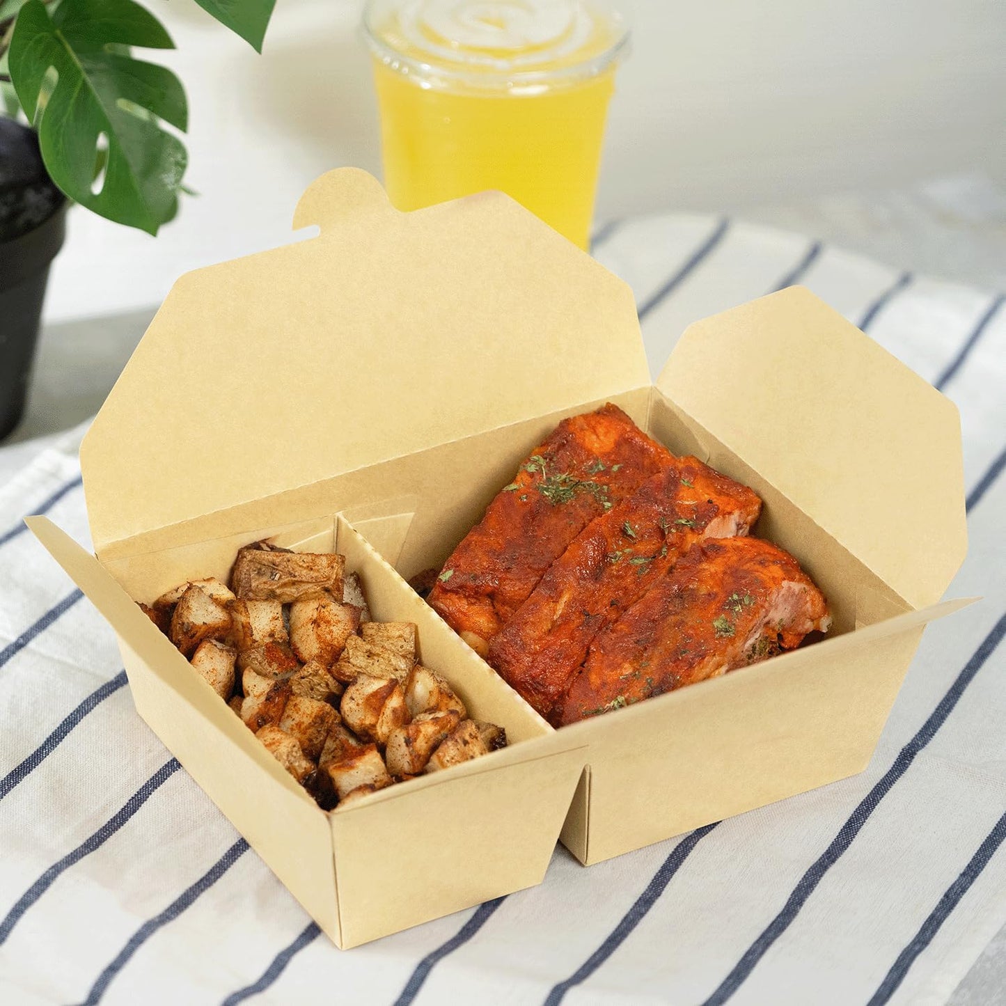 Karat Paper To Go Food Container [76 oz - 200 ct], 2-Compartment Leak-Resistant, Microwavable, Heavy-Duty Take Out Boxes | Grease Resistant & Stackable | #3 Kraft