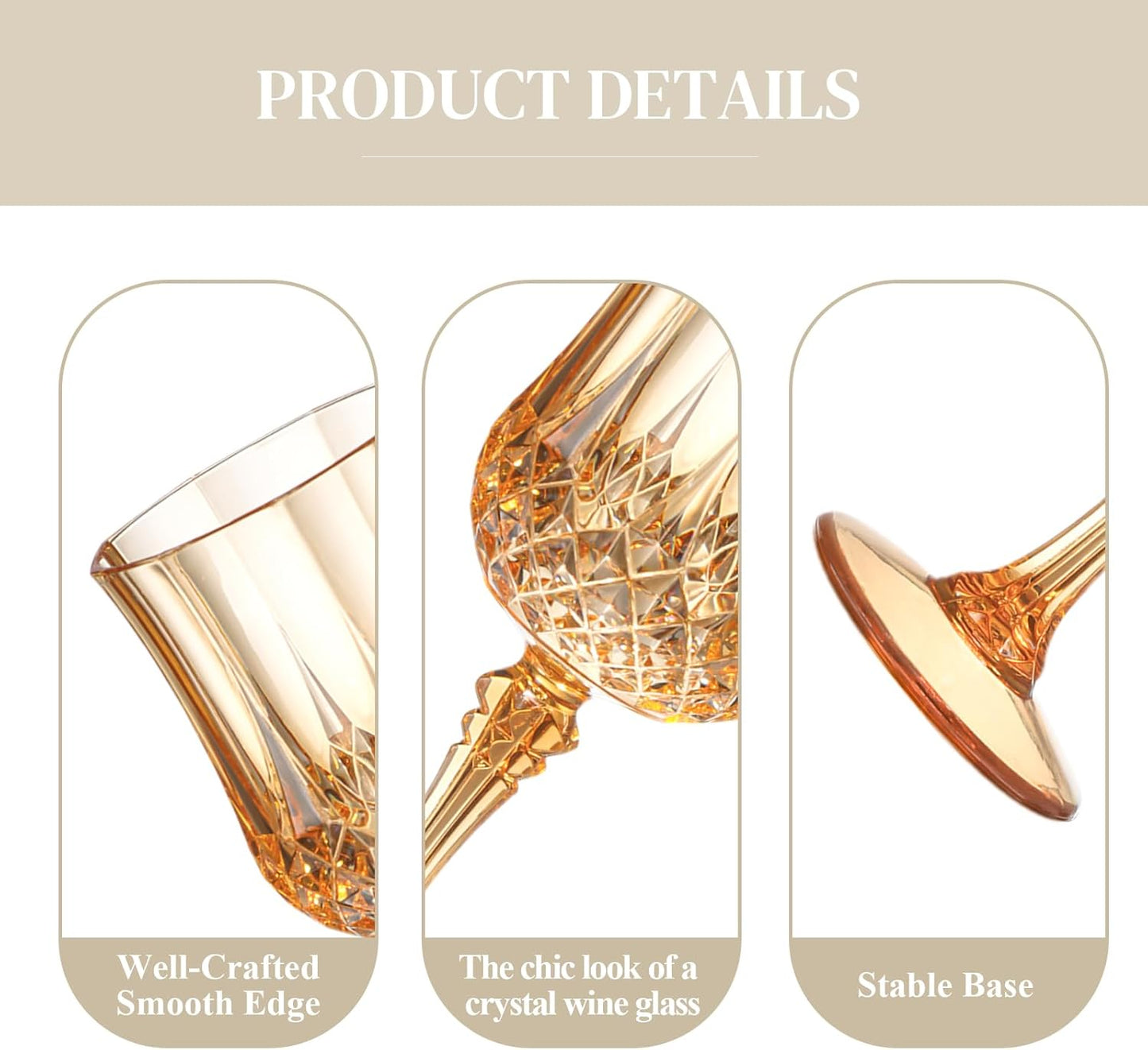 XUWAIDSGN 16 Pcs 7oz Plastic Vintage Wine Glasses Drinking Glasses Unbreakable Wedding Glassware Crystal Water Goblets Reusable Drinkware Vintage Champagne Flutes (16, Amber)
