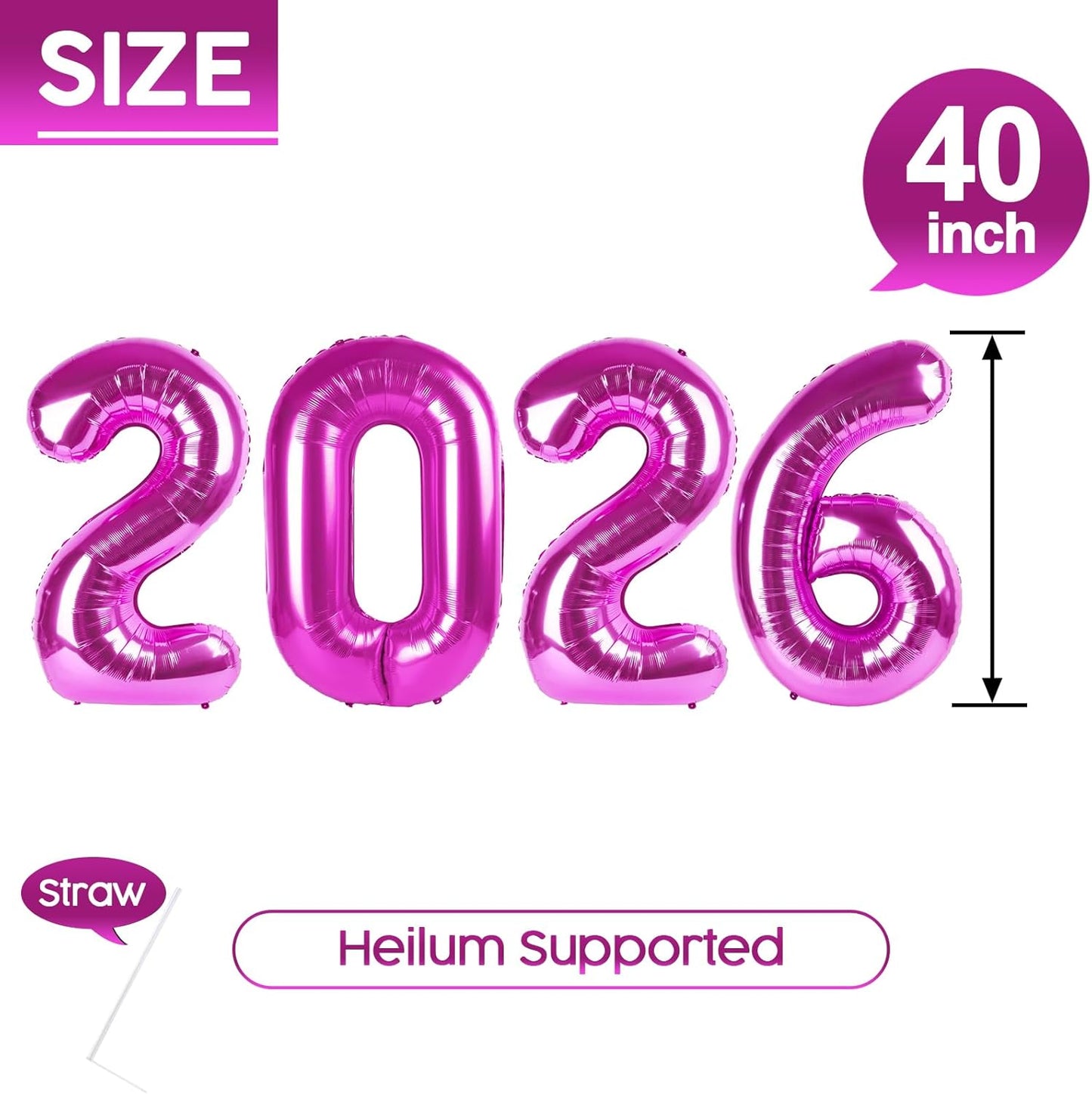2026 Balloon - Rosy Purple Birthday Number Balloons, 40 Inch Large Foil Balloons for Men Women Boys Girls Rosy Purple Themed Birthday Decorations，Number 2026 Balloon