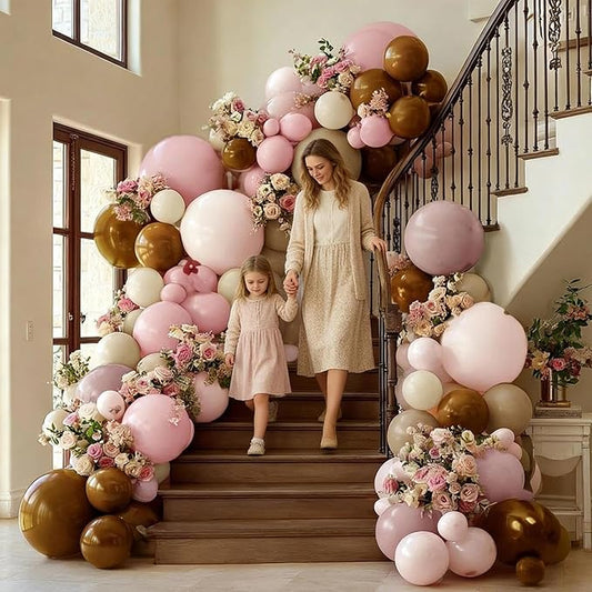 Pink Brown Balloon Arch Kit Double Stuffed Light Dusty Rose Pink Mauve Sand White Cream Nude Tan Balloon Garland for Birthday Cowgirl Baby Shower Bridal Wedding Western Boho Party Decoration