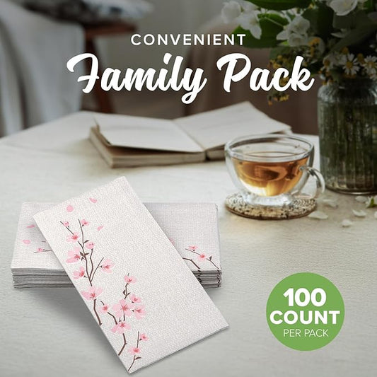 SimuLinen Cherry Blossom Disposable Guest Towels - Cloth-Like, Single-Use, Linen Feel Paper Towels, 12x17", 500ct (Made in Germany)