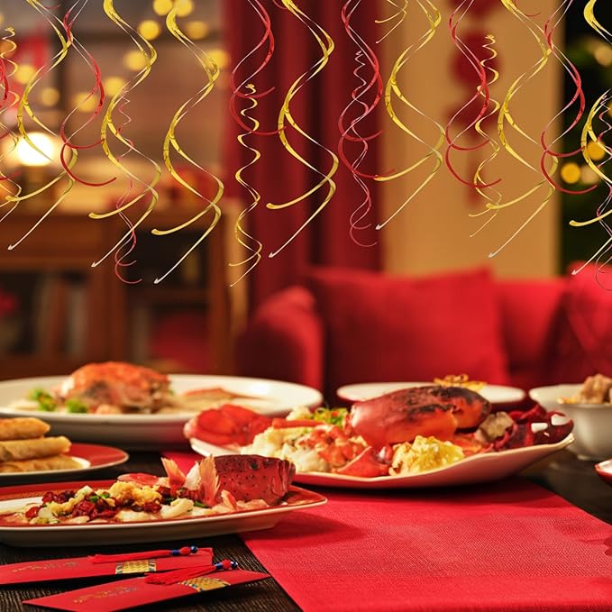 BEISHIDA Red Black Hanging Swirls Party Decorations Plastic Streamer for Ceiling, Mouse Theme Birthday Casino Graduation Hanging Party Supplies, Pack of 20