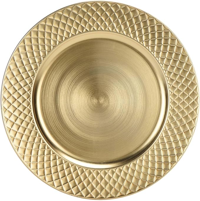 13" Charger Plates Set of 6, Antique Charger Plates Bulk Wedding, Round Dinner Chargers for Party, Birthday (Gold)