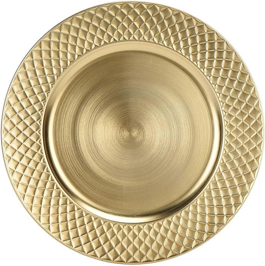 13" Charger Plates Set of 6, Antique Charger Plates Bulk Wedding, Round Dinner Chargers for Party, Birthday (Gold)