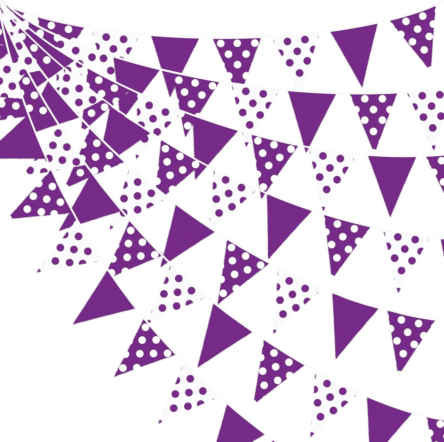 32Ft Purple Party Decorations Purple White Fabric Polka Dot Triangle Banner Pennant Flag Garland Streamers for Birthday Wedding Baby Shower Picnic BBQ Outdoor Lavender Mermaid Party Decor Supplies