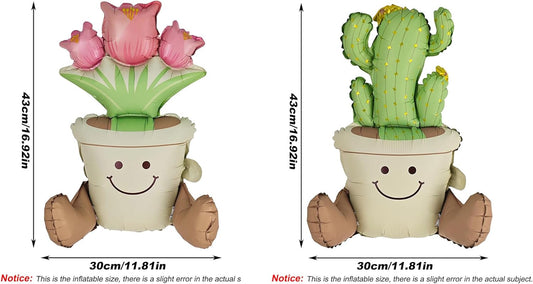 Matte cactus And Tulip potted Balloons Set 2PCS Floral Foil balloons for Cactus and Tulip Themed Party Decorations Fiesta Balloons Mexican Party Baby Shower Birthday Wedding Decorations