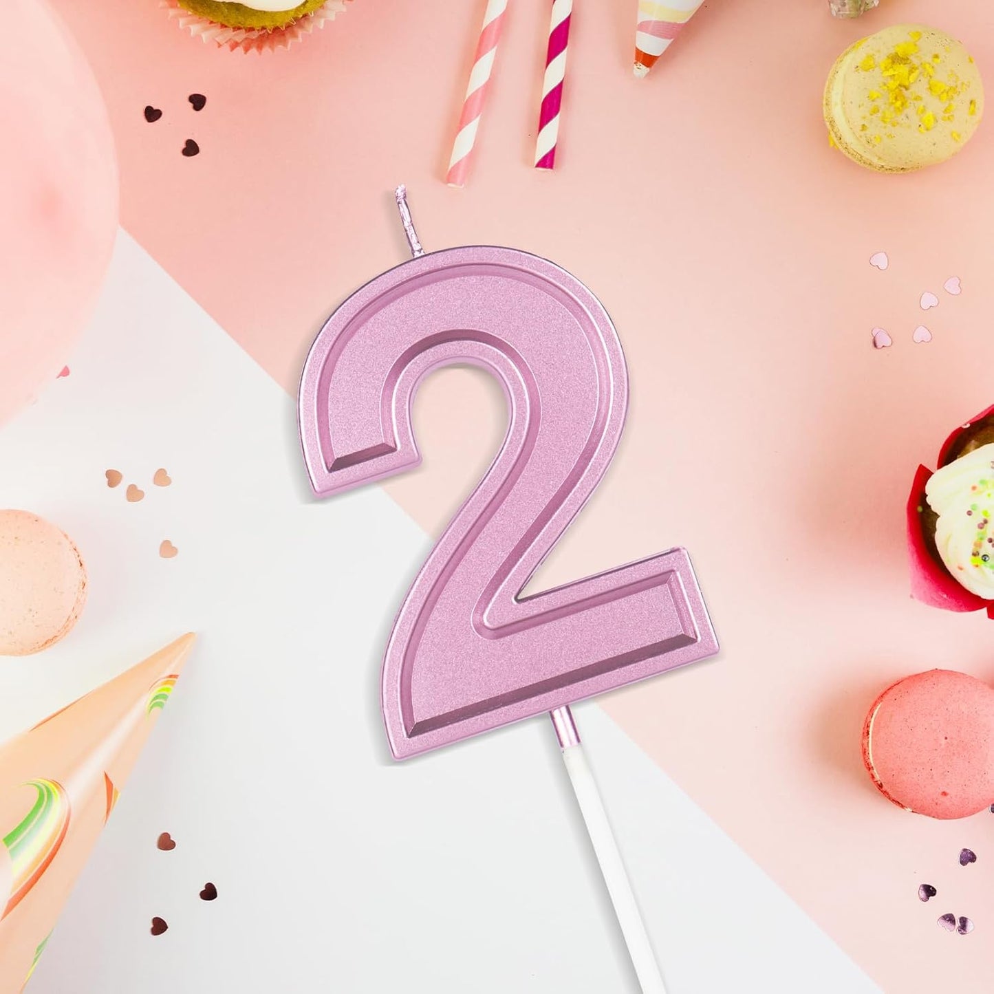 BEAN LIEVE Rose Gold Birthday Candles Number 2, Rose Gold Number Candles, Cake Number Candles for Birthday Parties and Wedding Anniversary Celebrations
