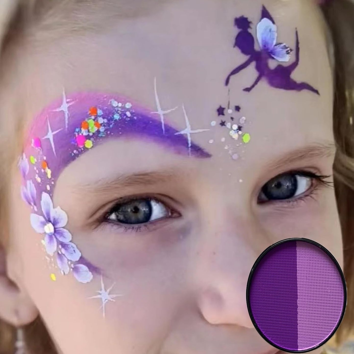 Purple Face Body Paint (30gm), Water Activated Face Paint Kit Safe for Kids & Adults, Safe Face Painting for Halloween Widowmaker Mermaid Ursula Cosplay Costume SFX Makeup (Light Purple + Purple)
