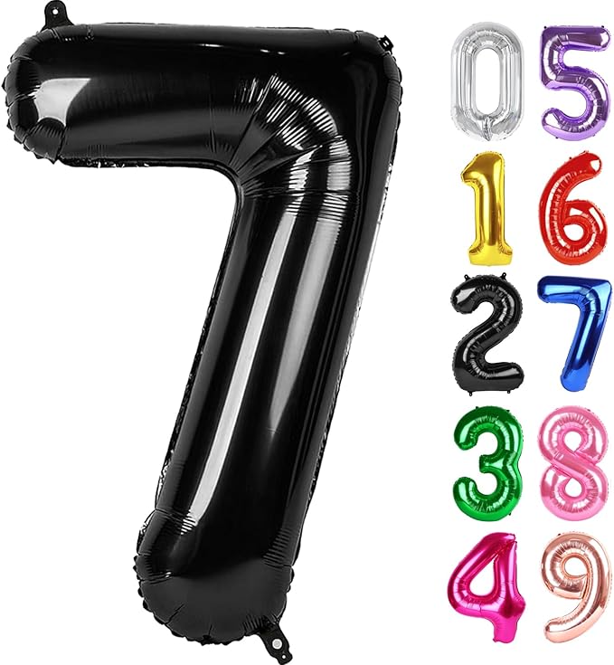 Black Number 7 Balloon 40 Inch, 7th Birthday Party Decorations for Children, Giant 7 Foil Balloon for Party Supplies
