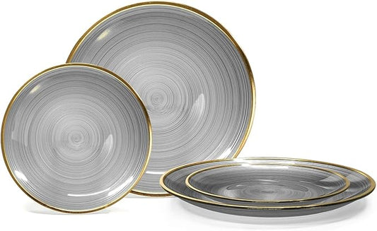 " OCCASIONS " 240 Pieces Pack,(120 Guests) Premium Wedding Party Disposable Plastic Plates Set -120 x 10'' Dinner + 120 x 7'' Salad/Dessert (Belize in Black & Gold)