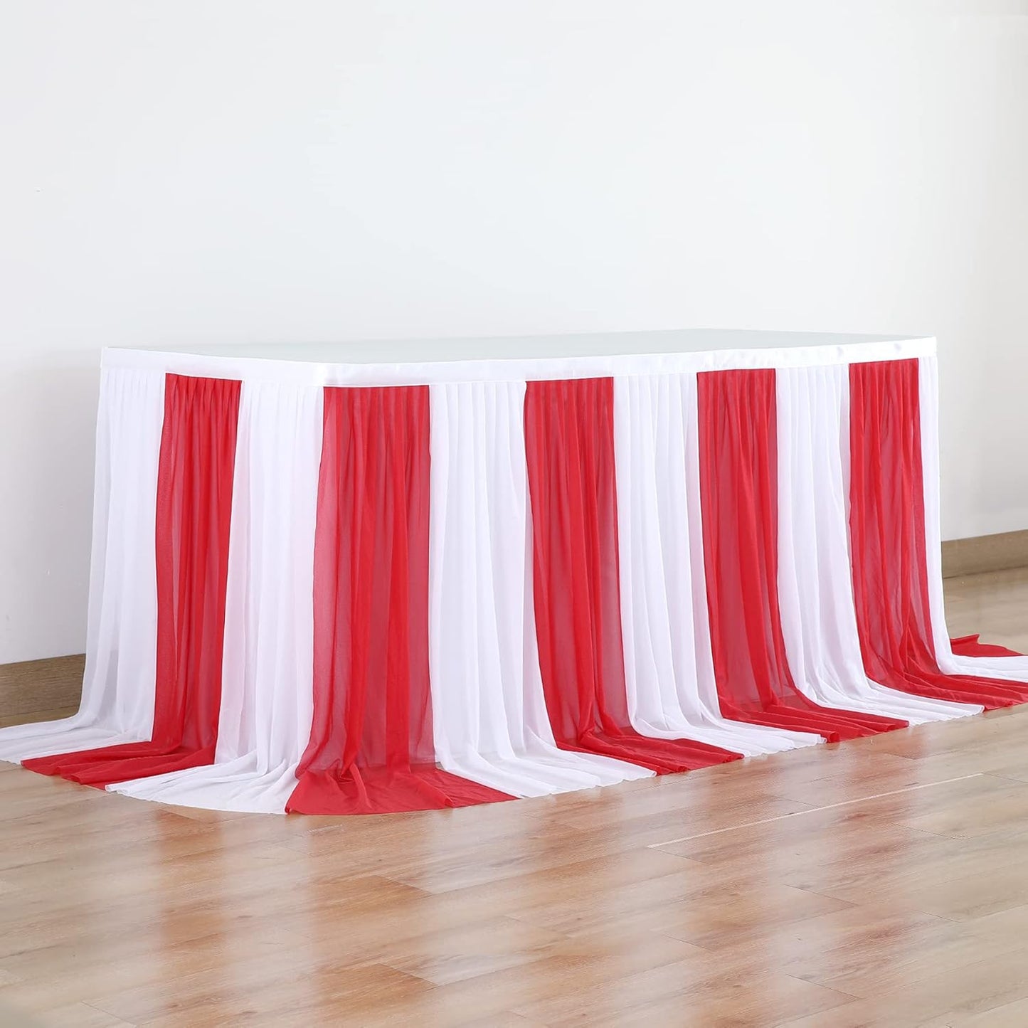 Reb and White Striped Table Skirt for Carnival Circus Party Decorations 6ft Red White Tulle Tutu Table Cloths for Birthday Party Baby Shower Table Decorations