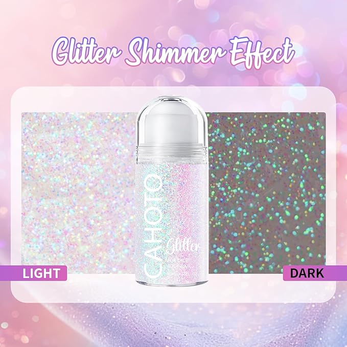CAHOTO Pastel Rolling Glitter for Face Body & Hair, Sparkling Holographic Chunky Shimmer, Roll-on Sequins for Singer Concert Rave Festival Halloween Party Carnival, 1.35fl.oz