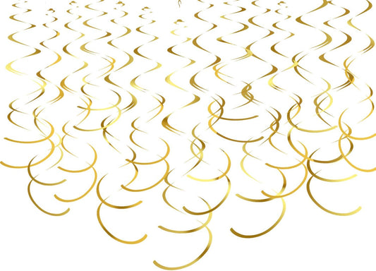 Gold Hanging Swirl Decorations Plastic Streamers Foil Swirls Ceiling Decorations Wedding Baby Shower Birthday Party Decorations, Pack of 30
