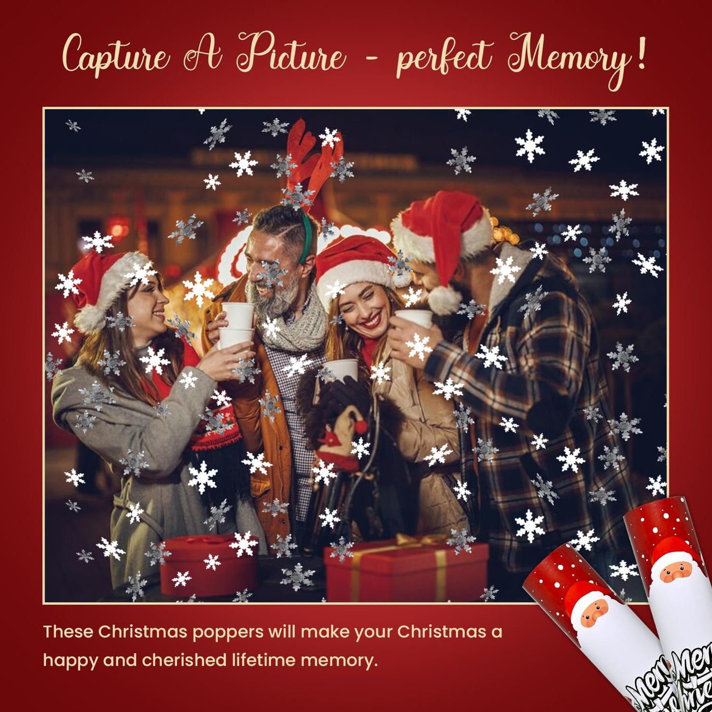 Christmas Confetti Cannon 2 Pack Snowflake Confetti Poppers 12 inch Party Poppers with White Snowflake Confetti for Winter Holiday Celebrations New Year’s Eve Christmas Parties Festive Events