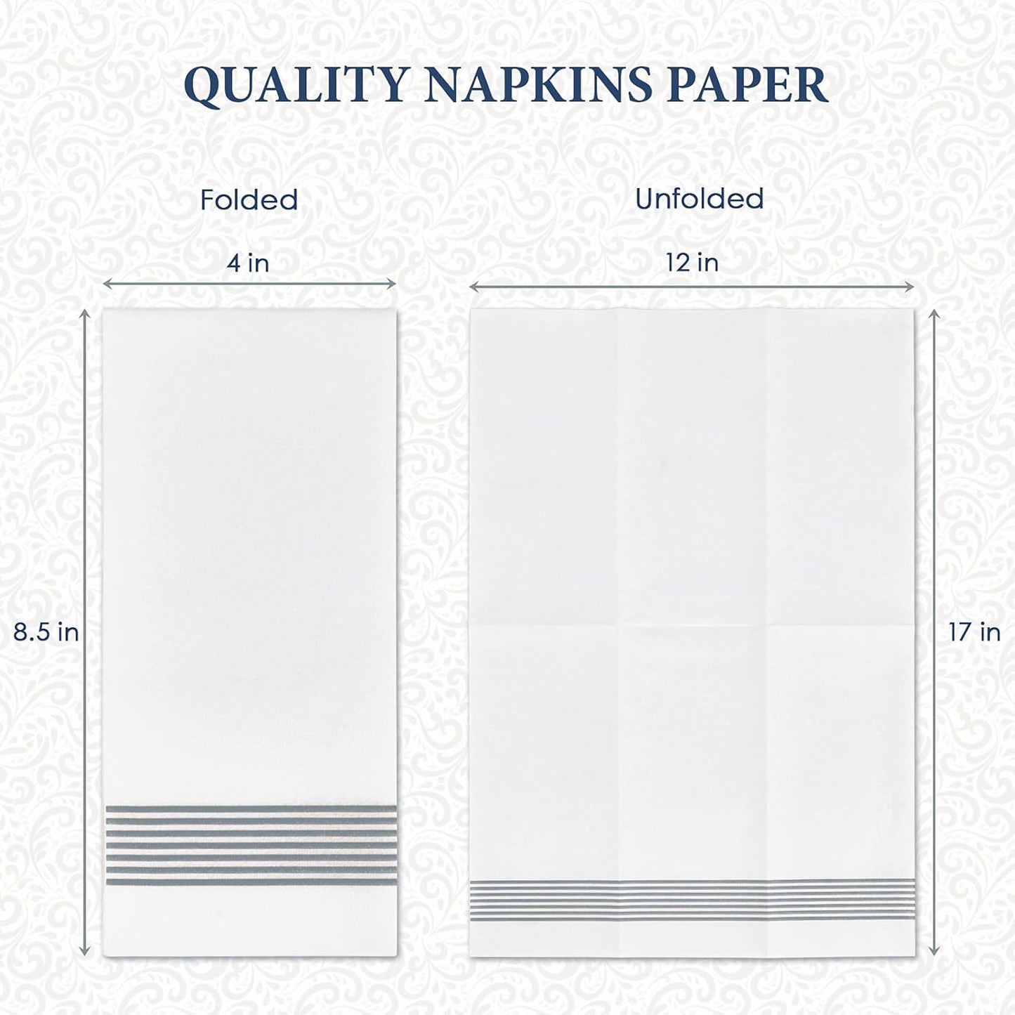 LITOPAK 200 Pack Guest Towels Disposable, Soft and Absorbent Bathroom Napkins, Paper Guest Towels for Bathrooms, Party, Wedding or Events. White and Silve