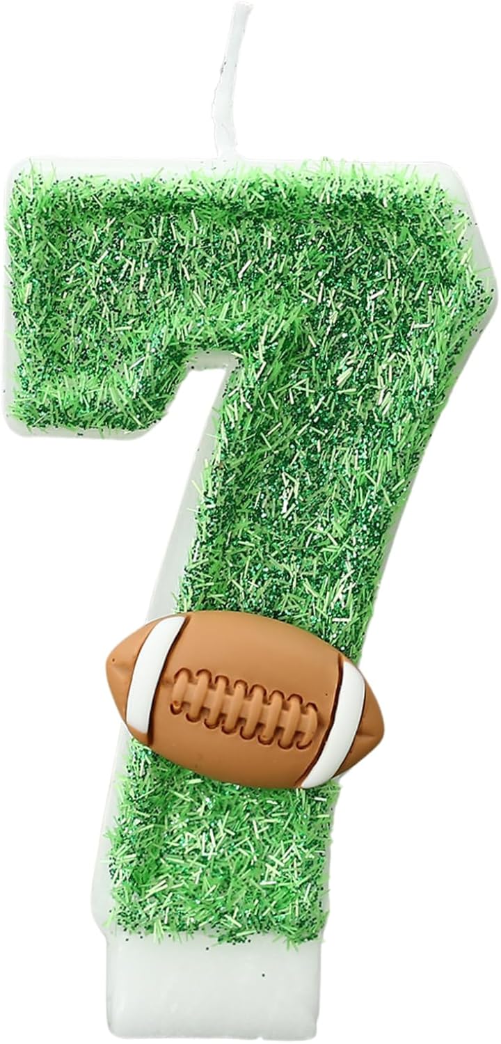 Football Birthday Number Candles for Cake Green Number 7 Candle Football Cake Topper Cupcake Topper for Football Birthday Party Decorations Supplies Favors