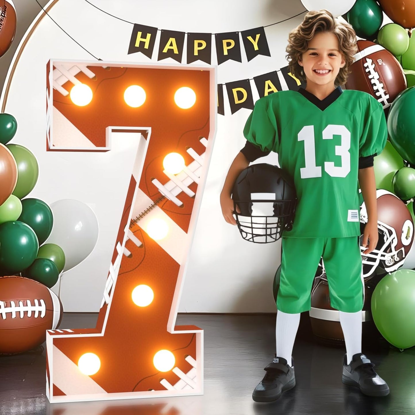Football 7th-Birthday Decorations Marquee Numbers: Superbowl 3FT Large Light up Number Sign 7 Seven Year Down Swven Years Old Party Decoration Big Balloon Numbers Decor for Boys and Girls