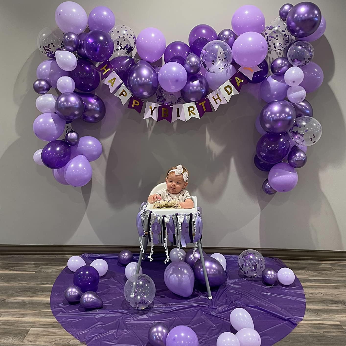 Purple Balloon Set - 50pcs 12inch Metallic and Pastel Latex Helium Balloons With Confetti - Dark, Lavender, Lilac - Birthday Party, Bride Shower, Wedding Decorations