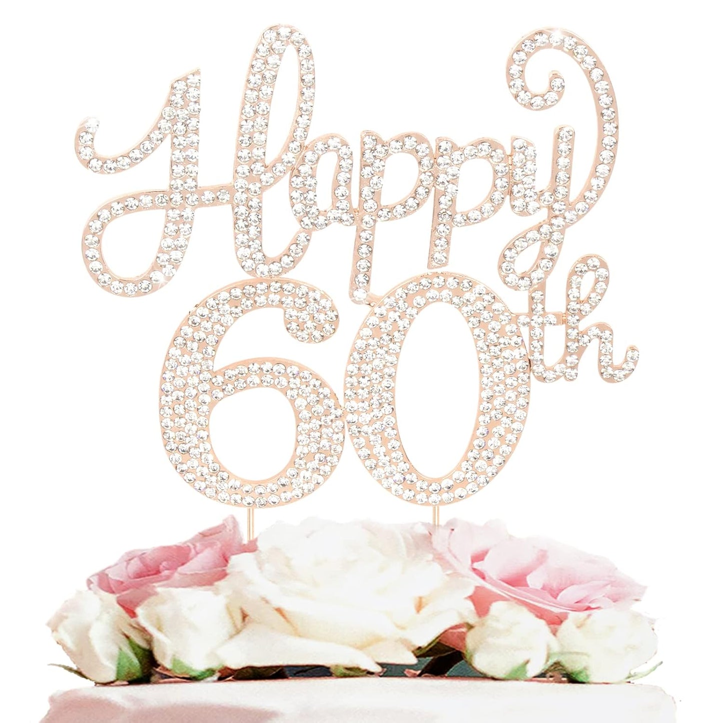 LASKYER Happy 60th Birthday Decorations,60th Birthday Gold Rhinestone Cake Topper - Cheers to Sixty Years Old Bday Party Metal Sparkly Cake Centerpieces Sign.