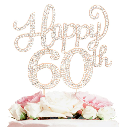 LASKYER Happy 60th Birthday Decorations,60th Birthday Gold Rhinestone Cake Topper - Cheers to Sixty Years Old Bday Party Metal Sparkly Cake Centerpieces Sign.