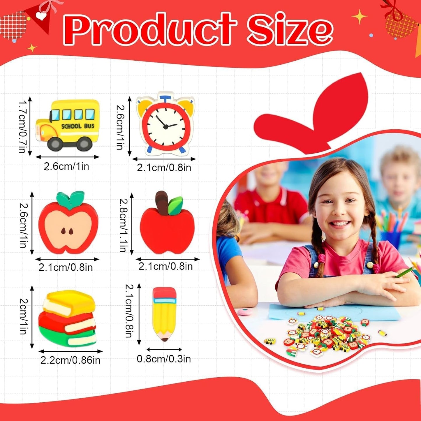 80pcs Back to School Charms,School Clay Embellishments School Table Decorations Scatters Apples Vase Filler for Welcome Back to School Gifts for Students