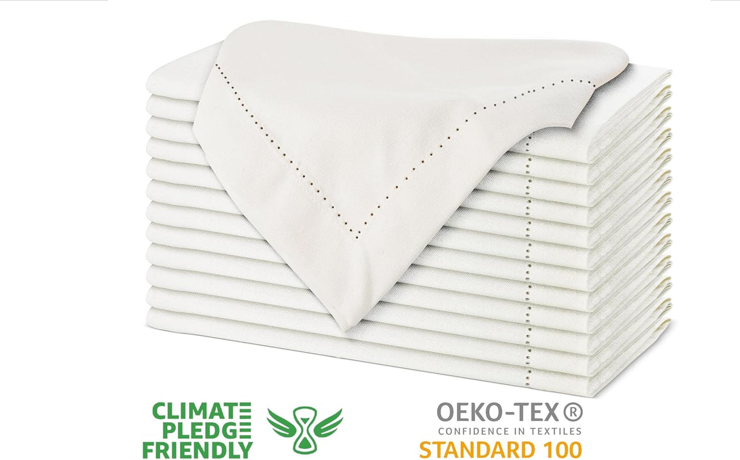 Urban Villa Fall Cloth Napkins Hemstitch Solid Ivory 100% Cotton Absorbent Dinner Napkins (Set of 12) 20x20 Inches Soft Durable Washable Reusable Ideal for Everyday Use Wedding Parties Cloth Napkins