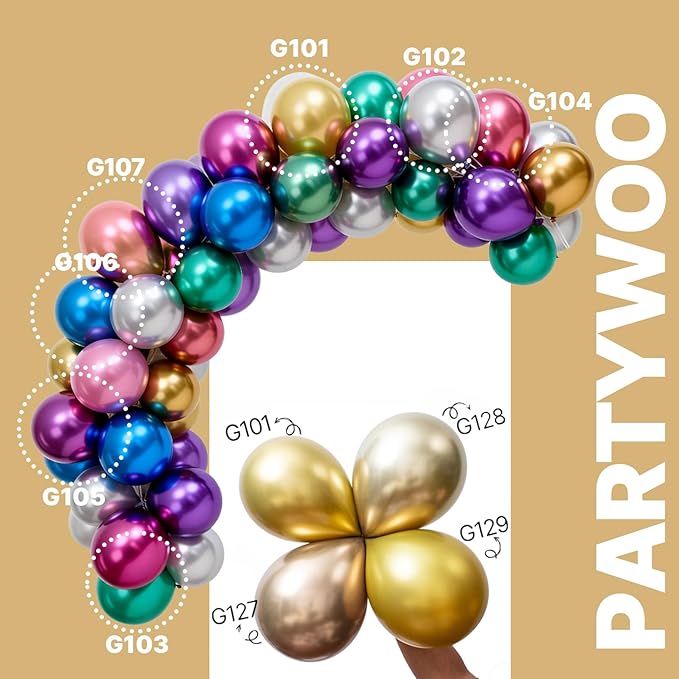 PartyWoo Metallic Balloons 65pcs 12 Inch Metallic Blue Silver Gold Purple Pink Green Rose Gold Latex Balloons for Baby Shower Wedding Engagement Unicorn Rainbow Birthday Party Decorations