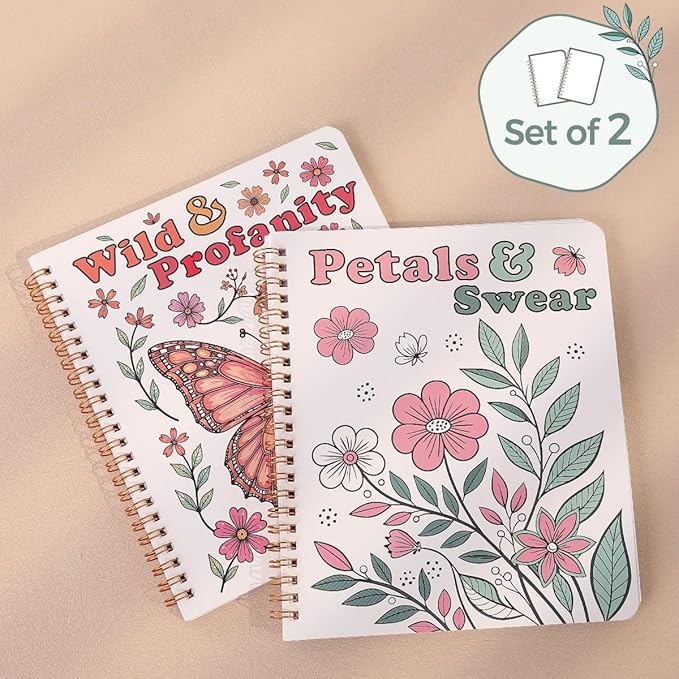 SKYDUE Aesthetic Adult Coloring Book Set of 2, Coloring Books for Adults Relaxation, Spiral Bound Funny Animal & Flower Designs for Stress Relief, Gift for Women and Men