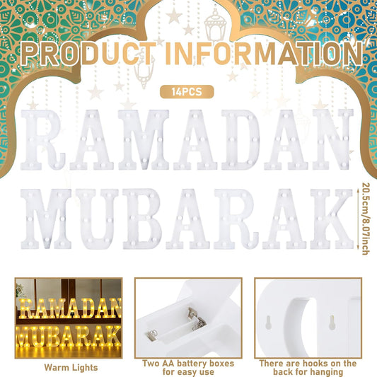 Sukkot Large LED Letter Sign LED Lights Battery Powered Table Decoration for Party Gift Tabletop Decoration(Ramadan Mubarak)