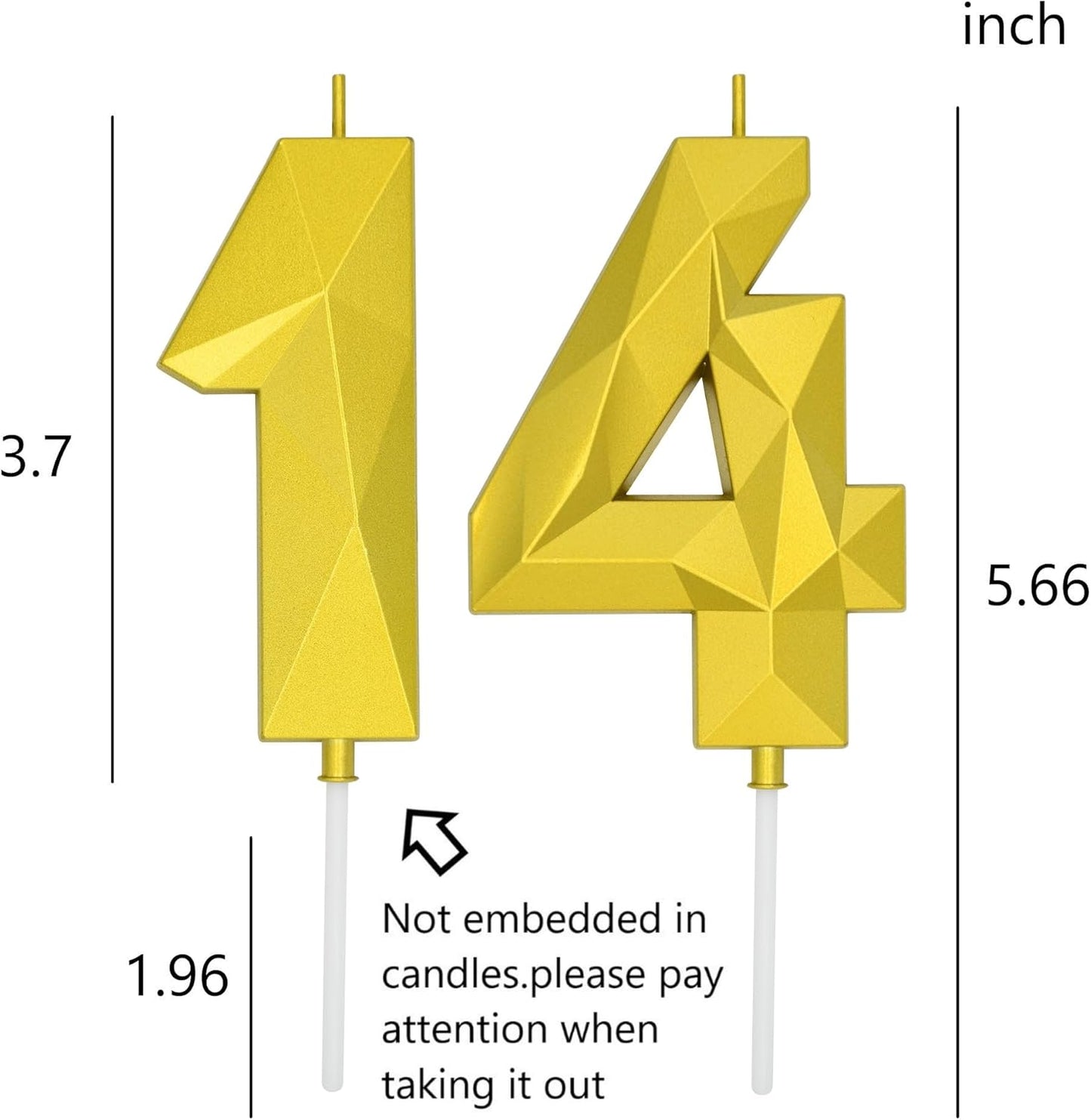 DERVENTA Large Birthday Candle Number 3D Gold 3.7 inch Party Celebration Anniversary Decoration Cake Topper 1 Piece (Number 14 Gold)