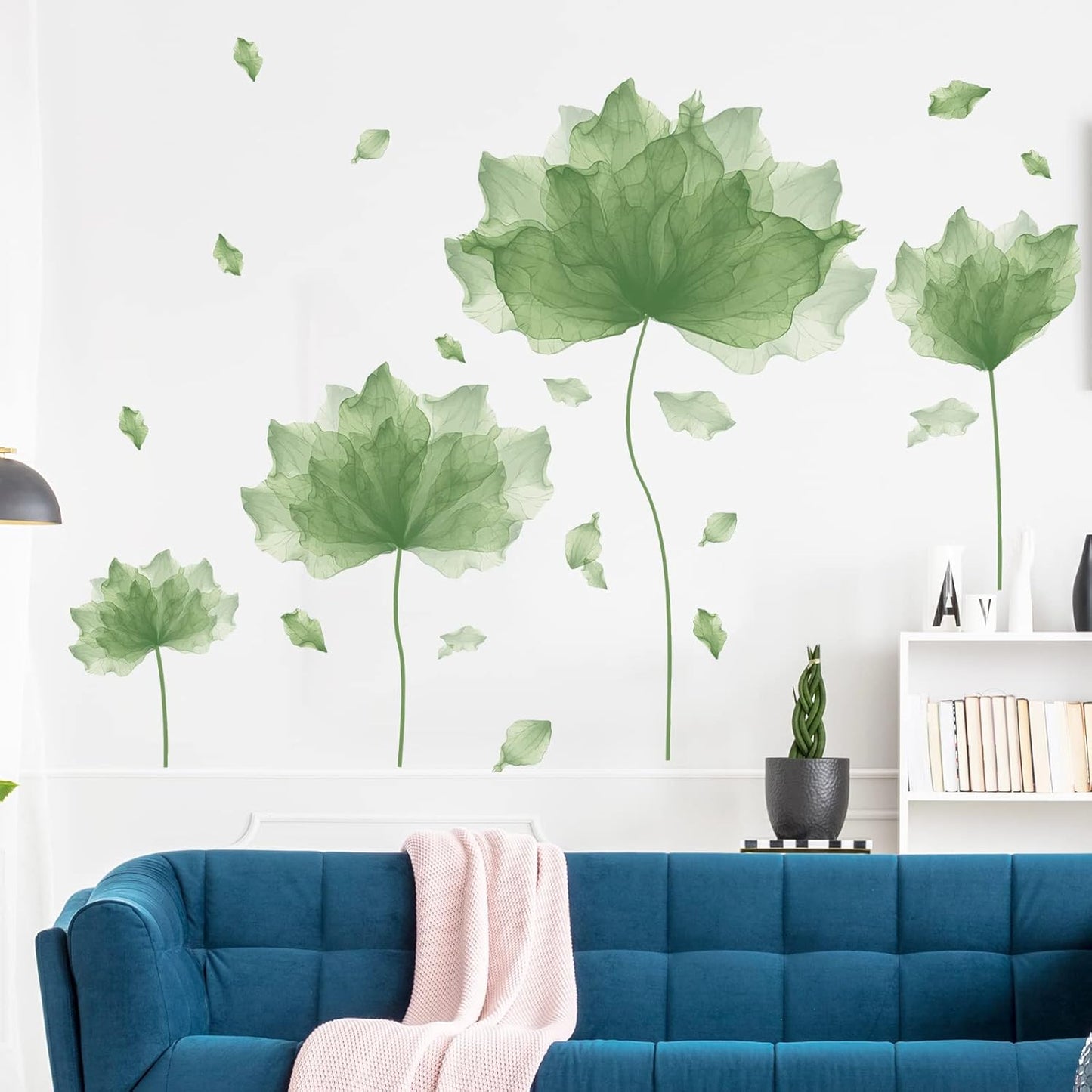 39.3'' x 32.6'' Huge Flower Petal Wall Decals Living Room Floral Wall Stickers Removable Peel and Stick Waterproof Wall Art Decor Stickers for Bedroom Bathroom Office (Matcha Green)