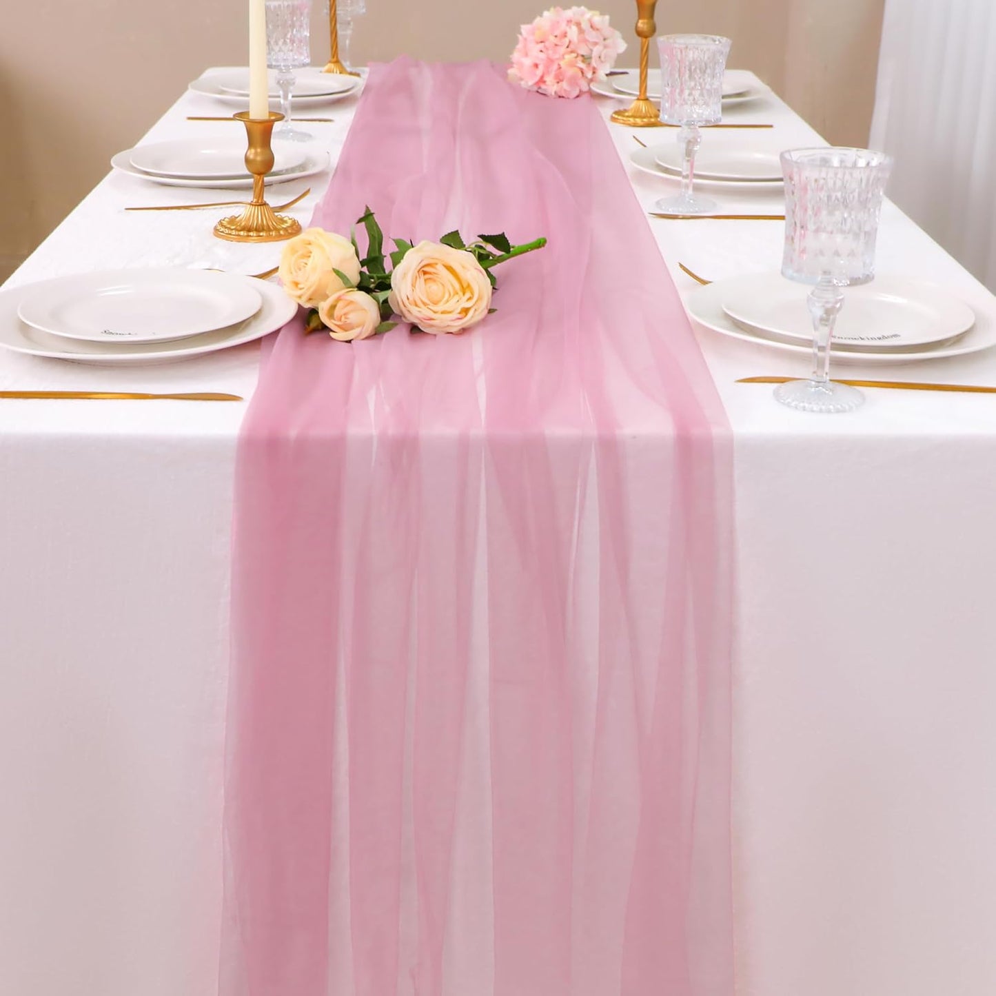Snowkingdom Dusty Rose Table Runner, 10FT Sheer Tulle Cheesecloth Gauze Runner Table Dusty Rose, Rustic Boho Home Decorations for Fall Party Wedding Bridal Baby Shower Birthday Christmas Holiday