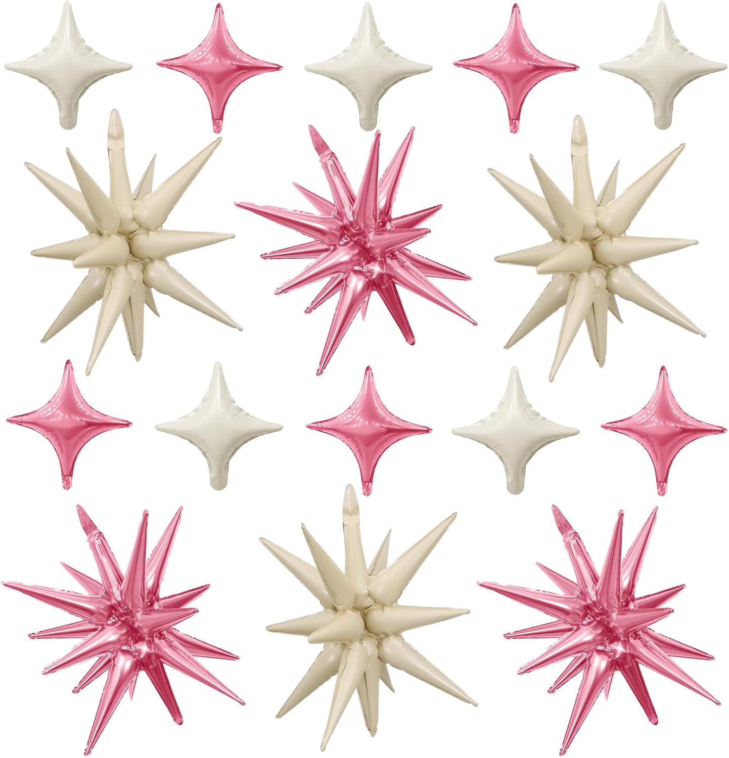 Pink White Star Balloon,Sand White Pink 6Pcs 22Inch Explosion Star Balloons and 10Pcs 10Inch Four Angle Balloons Kit for Birthday Anniversary Baby Shower Wedding Party Decorations