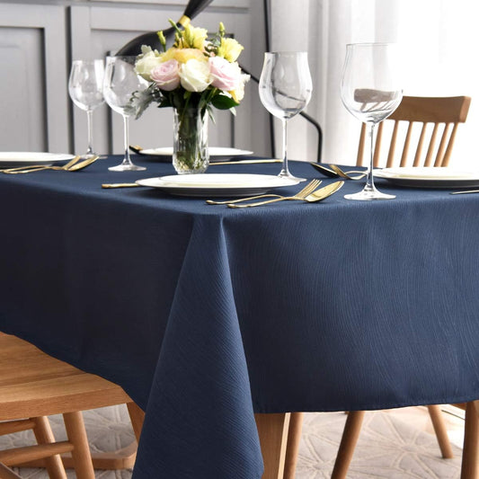 maxmill Jacquard Table Cloth Waving Pattern Water Resistant Wrinkle Resistance Heavy Weight Soft Tablecloth for Kitchen Dinning Tabletop Decoration Oblong 60 x 140 Inch Navy Blue
