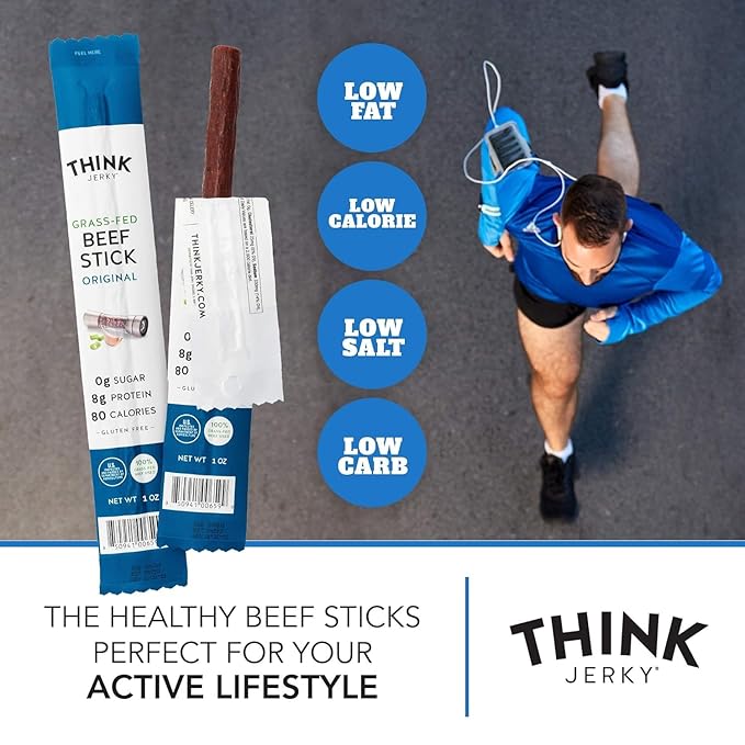 Think Jerky Original Beef Sticks, Gluten and Sugar Free, No Nitrates, Keto Paleo Friendly High Protein Low Carb Meat Snack - 0.5 oz Sticks, 20 Pack