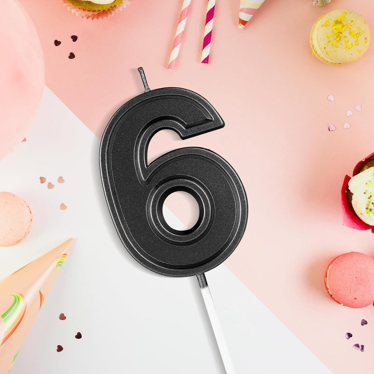 BEAN LIEVE Black Birthday Candles Number 6, Black Number Candles, Cake Number Candles for Birthday Parties and Wedding Anniversary Celebrations