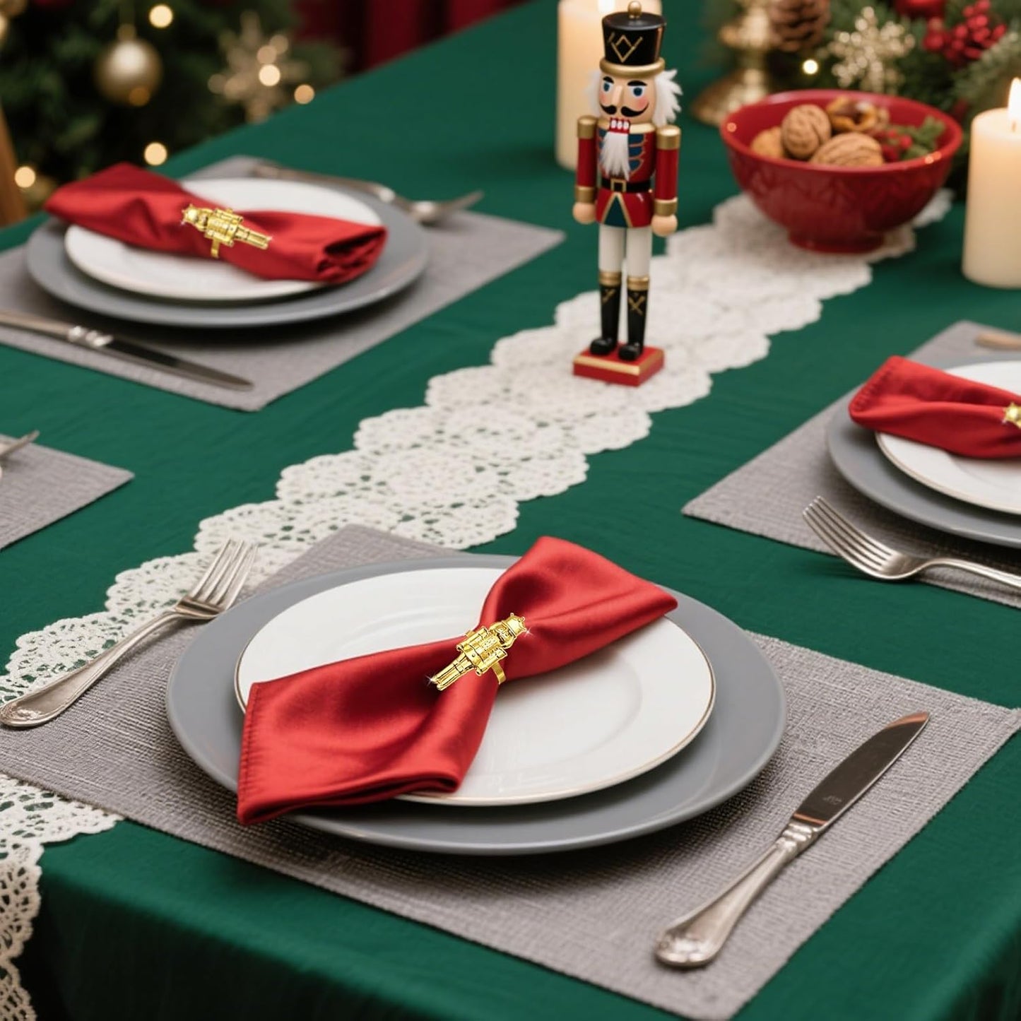 Gold Christmas Nutcracker Napkin Rings Set of 12 for Thanksgiving New Year Xmas Wedding Dinner Decor,Walnut Soldiers Napkin Ring Holders for Baby Shower Brithday Family Gathering Table Decor