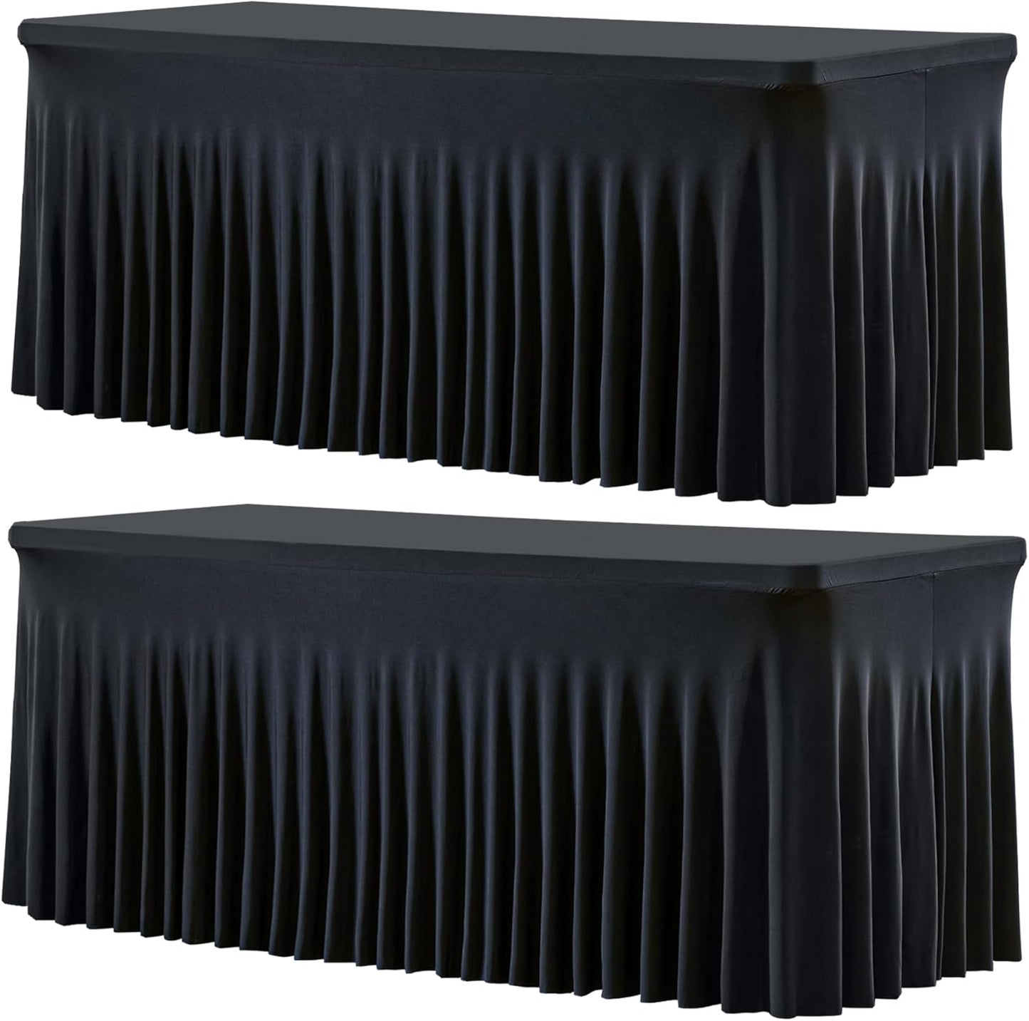 Besutolife 2 Pack Black Spandex Tablecloth for 6ft Rectangle Tables Fitted Table Cloth Stretch Table Covers Skirt 6ft Rectangular Tablecloths for Banquet Parties Wedding Decorations