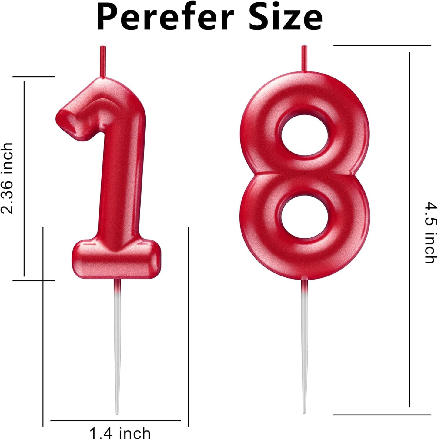 Red Number 18 Candle Happy Birthday 3D Number Candles for Birthday Cake Party Decoration Wedding Anniversary Celebration Supplies