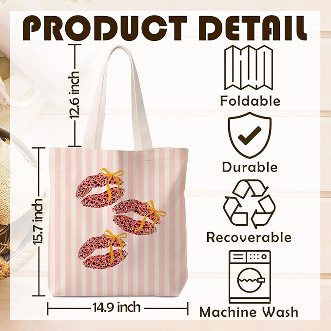 Coquette Bow Red Leopard Lip Tote Bag for Women,Trendy Cheetah Print Canvas Tote Bag for Girls,Girly Leopard Lip Print Aesthetic Reusable Shopping Grocery Bags Party Favors