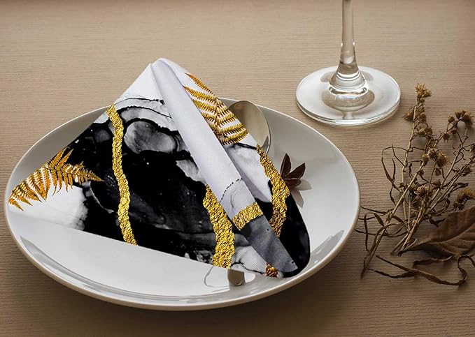 Yibeas Abstract Clouds Cloth Napkins Set of 4 Soft Ink Colors are Amazingly Bright, Luminous, Translucent, Free-Flowing Gold Polyester Dinner Napkin for Family Restaurant Weddings Parties