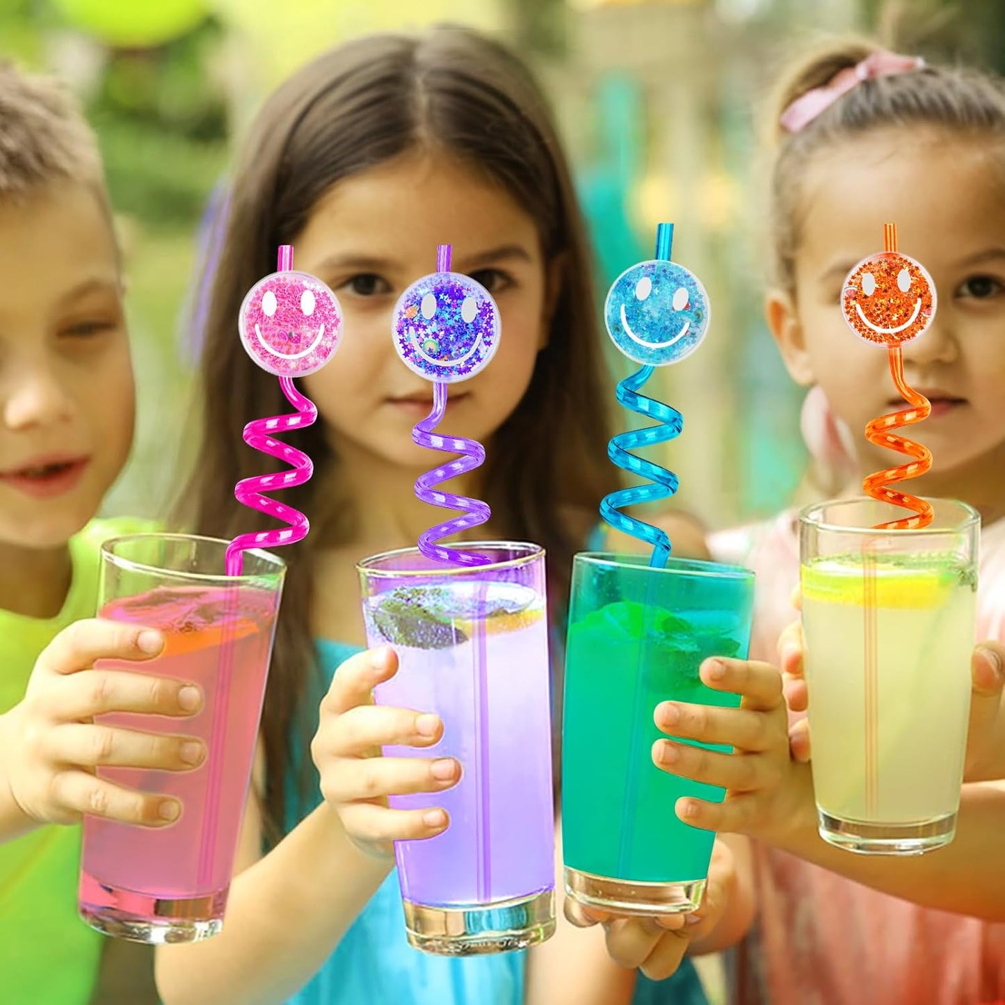 24Pcs Reusable Glitter Smile Straws,Glitter Smile Themed Party Supplies,Happy Pastel Party Decorations, Pink Girl Party With 2Pcs Cleaning Brushs