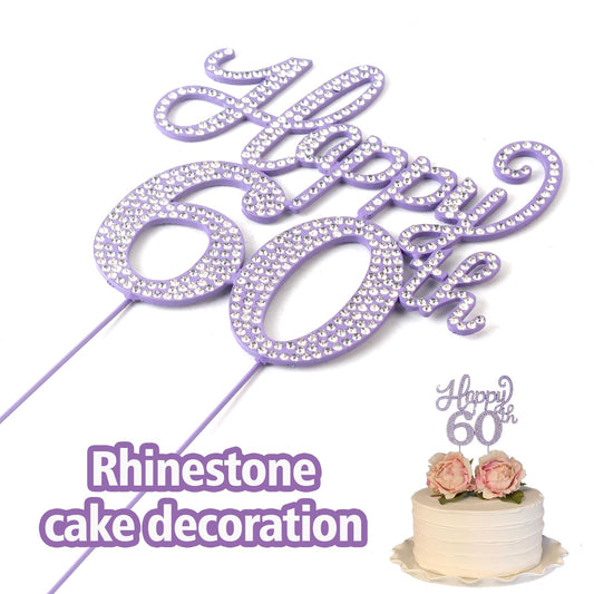 LASKYER Happy 60th Birthday Purple Rhinestone Cake Topper - 60th Birthday/Anniversary,Cheers to Sixty Years Old Bday Party Metal Sparkly Centerpieces Decorations.