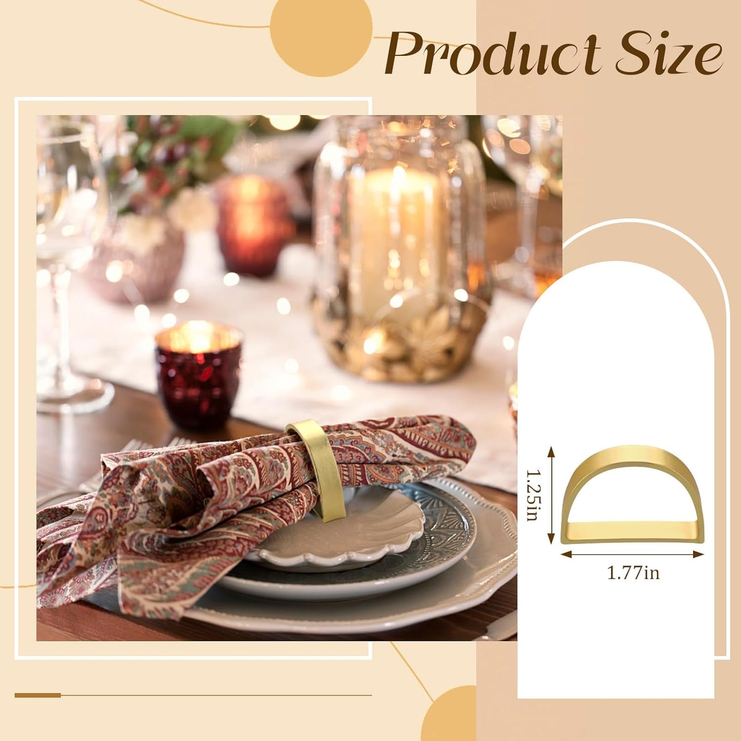 24Pcs Gold Napkin Rings Set, Metal Napkin Ring Holders Buckles for Dinner Table Settings, Metallic Adornment for Christmas Valentine's Day Dinner Party Wedding (24, Semicircle Shape)