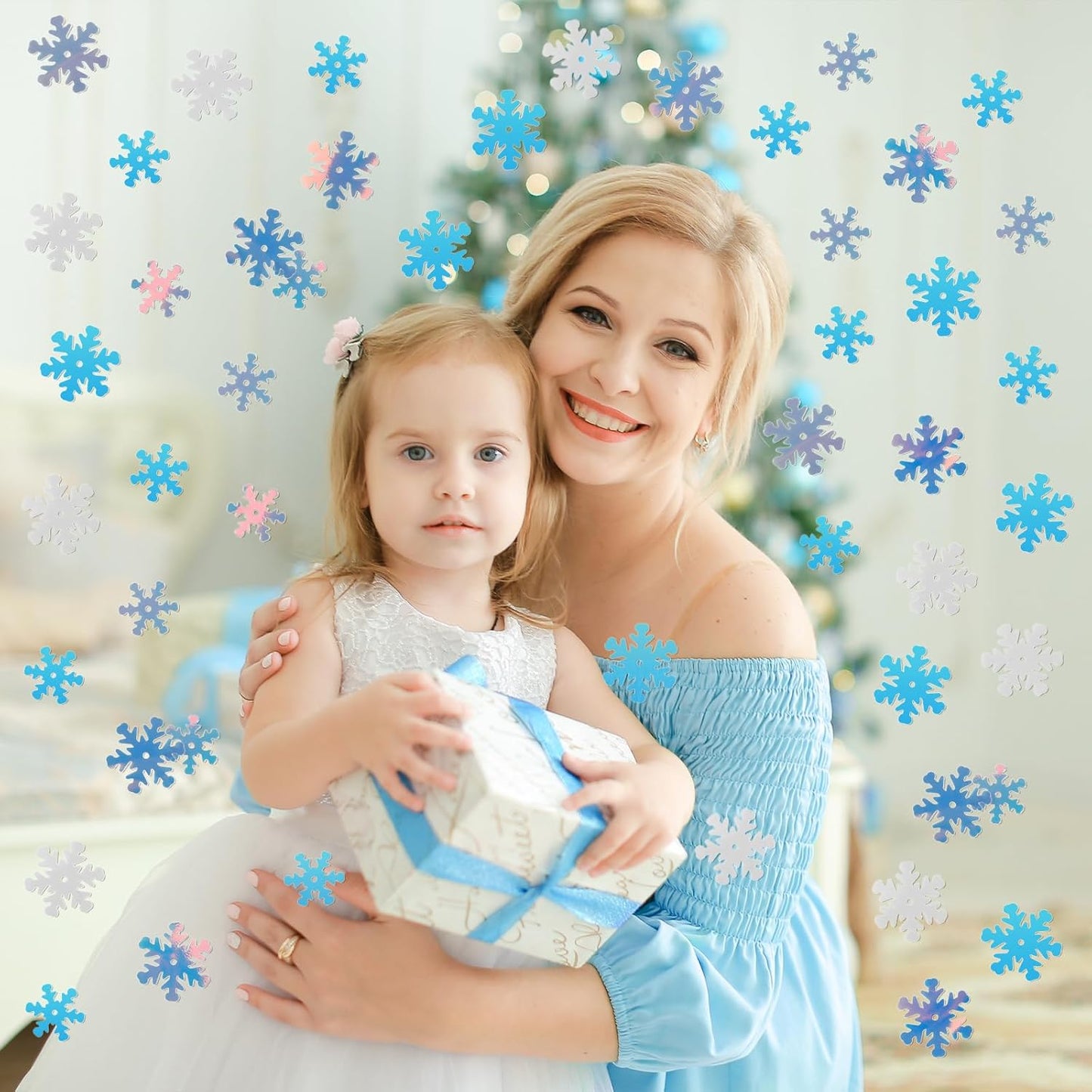 MARFOREVER Christmas Snowflakes Confetti Decorations, Iridescent Clear White Snowflake Table Confetti Mixed Winter Glitter Sequins for Xmas Winter Wonderland Party Home Decoration