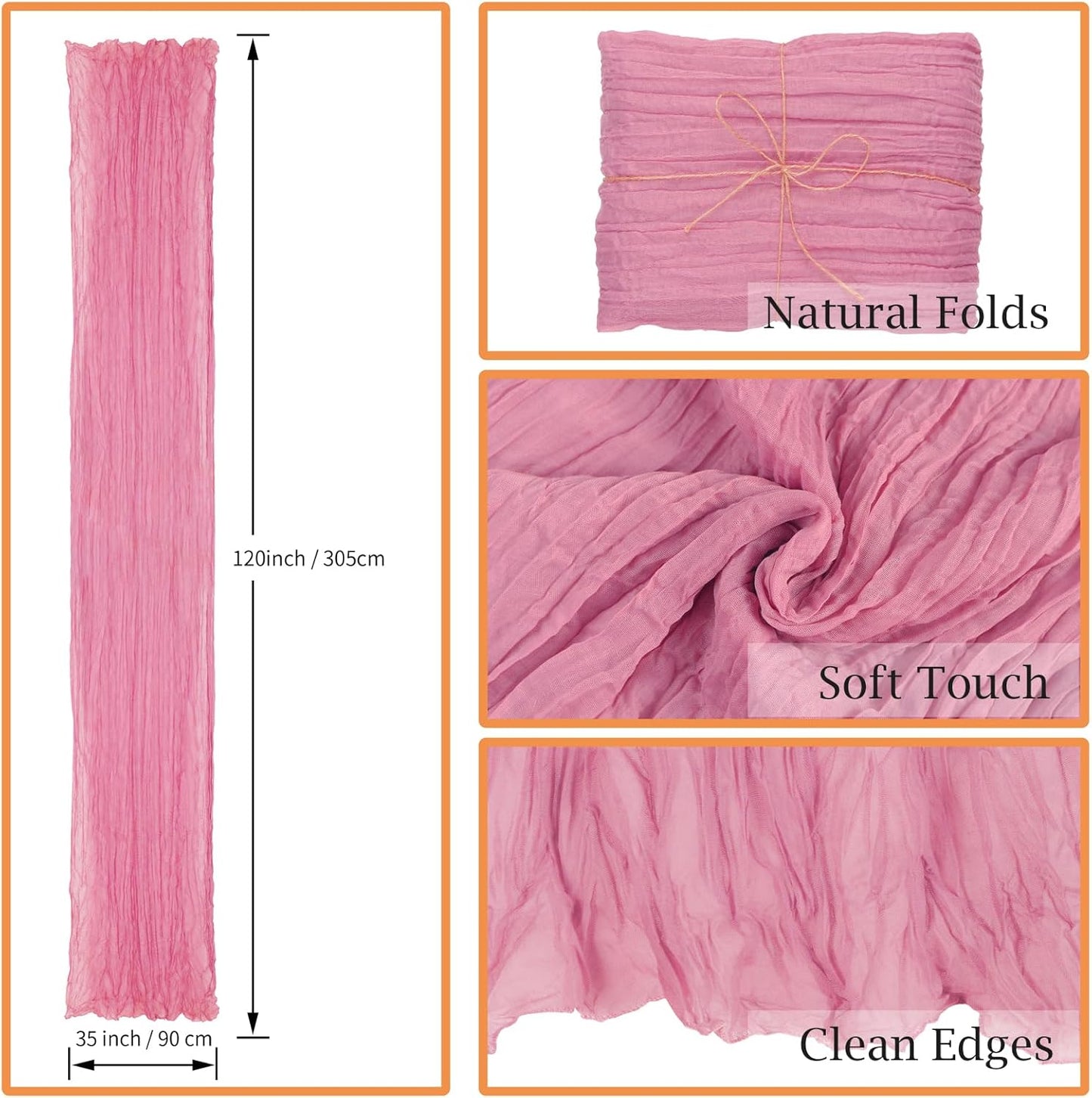 combocube 12 Pack 35x120 Inch 10Ft Cheesecloth Long Table Runner Gauze Rustic Romantic Table Cloth for Wedding Reception Bridal Shower Holiday Birthday Party Table Decorations, Dusty Rose
